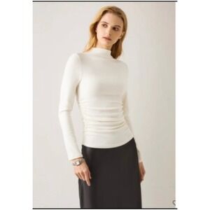 NEW OGL Eco-Mousse Cream Ruched Side Mock Neck Long Sleeve Top Size 2XL